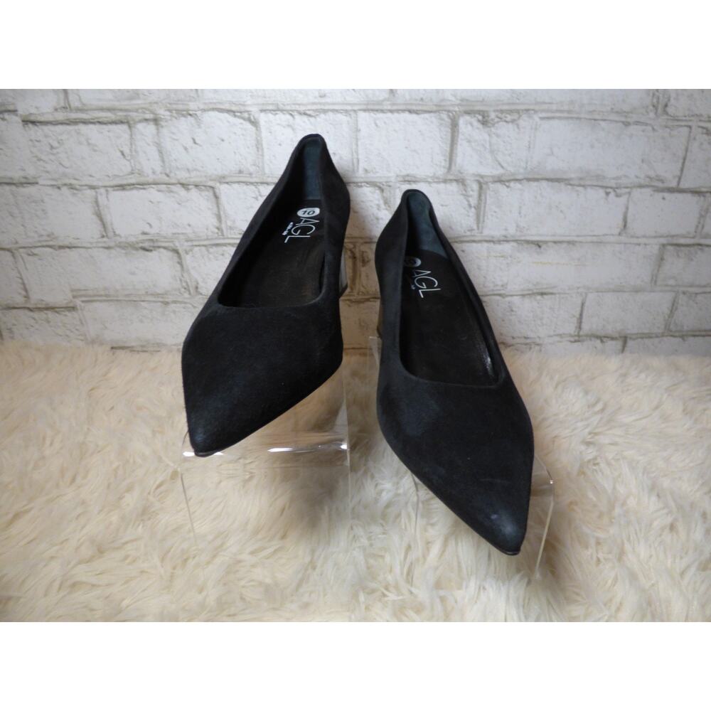 AGL Italy Black Suede Leather Tracy Block Heel Pumps 10 NEW - Picture 3 of 7